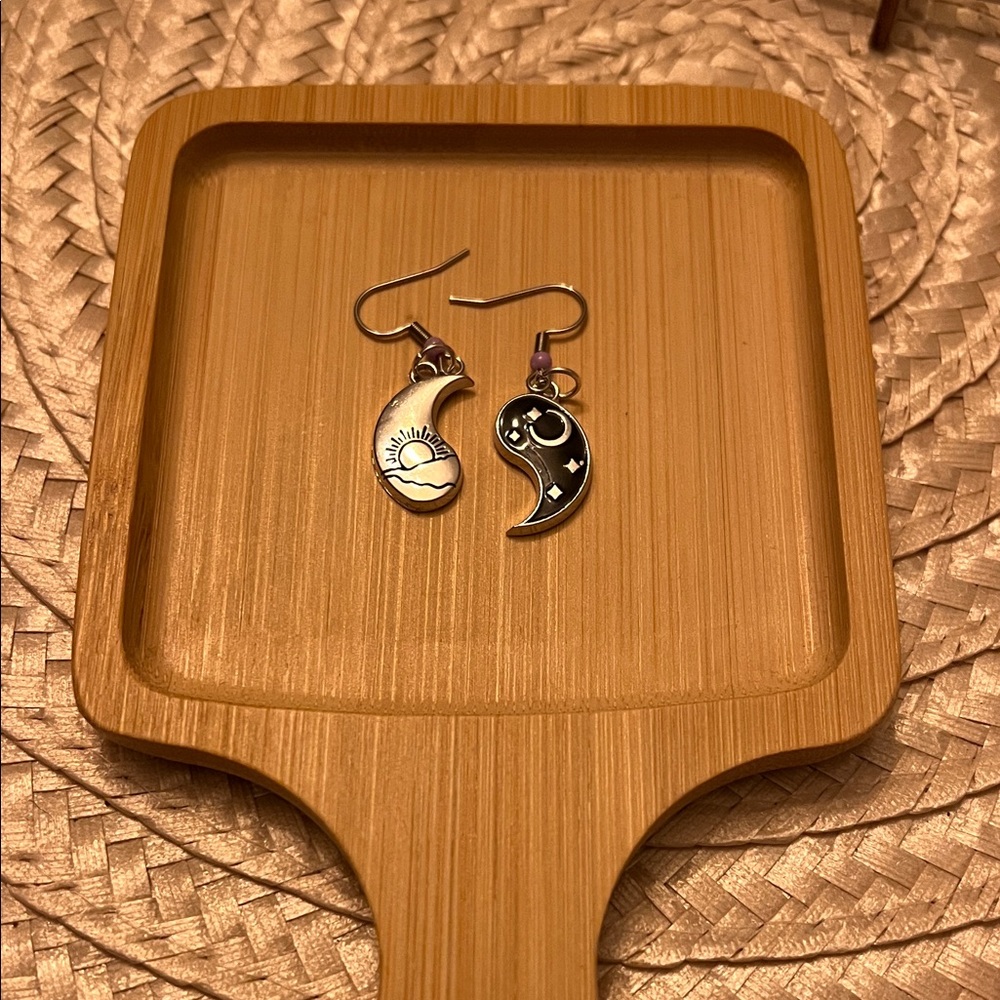 Silver Sun and Moon Earrings